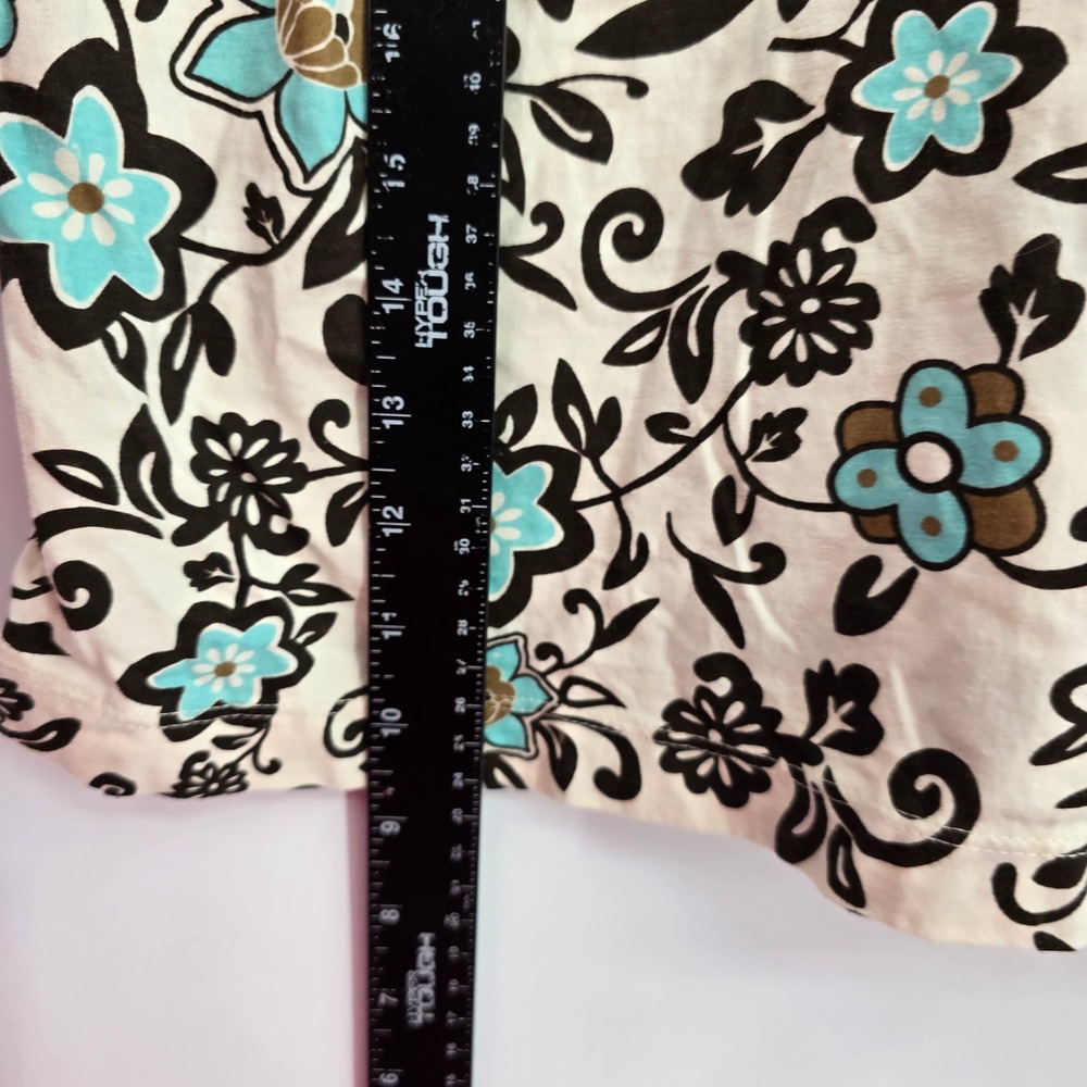 Nick & Sarah Woman Floral Surplice V-Neck Empire Waist Top‎ Cream Turquoise 3X - Picture 8 of 10